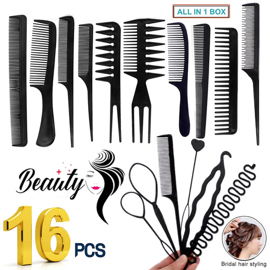 16Pcs Professional Hairdressing Combs Set
